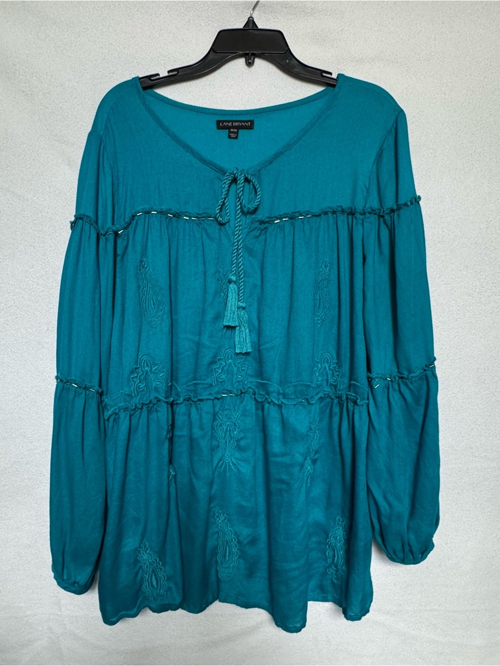 Lane Bryant Teal Blue Tunic 18/20 Embroidered Beaded Artist Peasant Boho Flowy